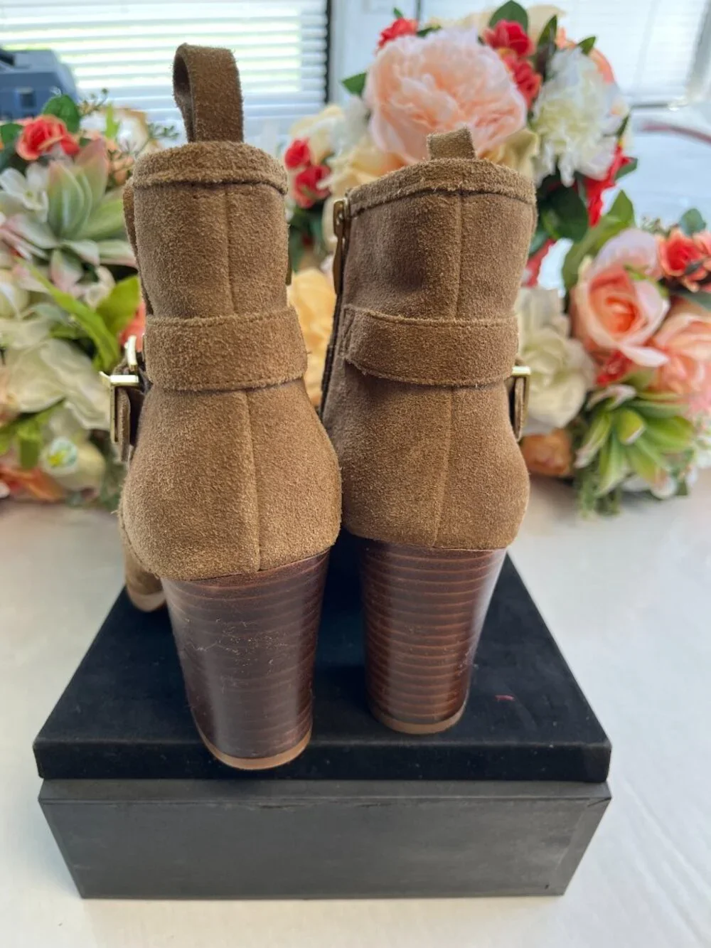 Franco Sarto Dorinda Suede Buckle Ankle Boots 8.5M